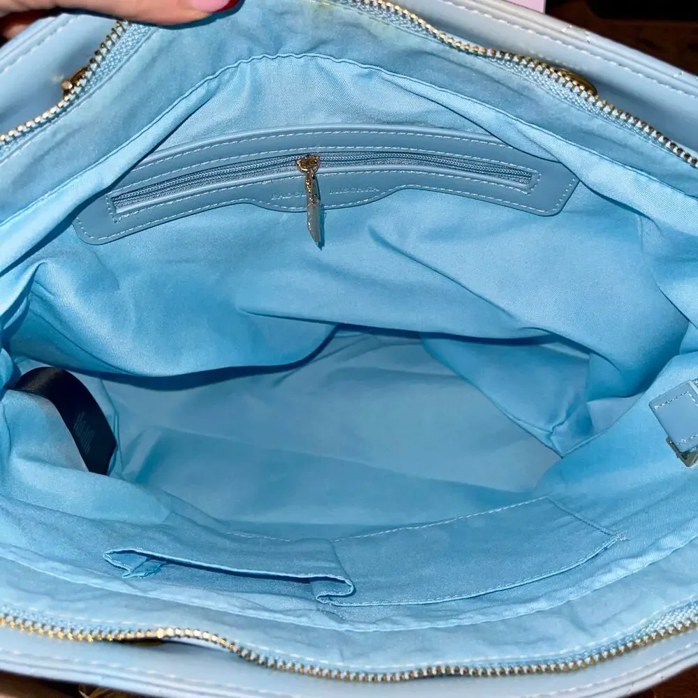 Badgley Mischka Tote Bag Aqua Quilted Chain New With Tags - Picture 5 of 8